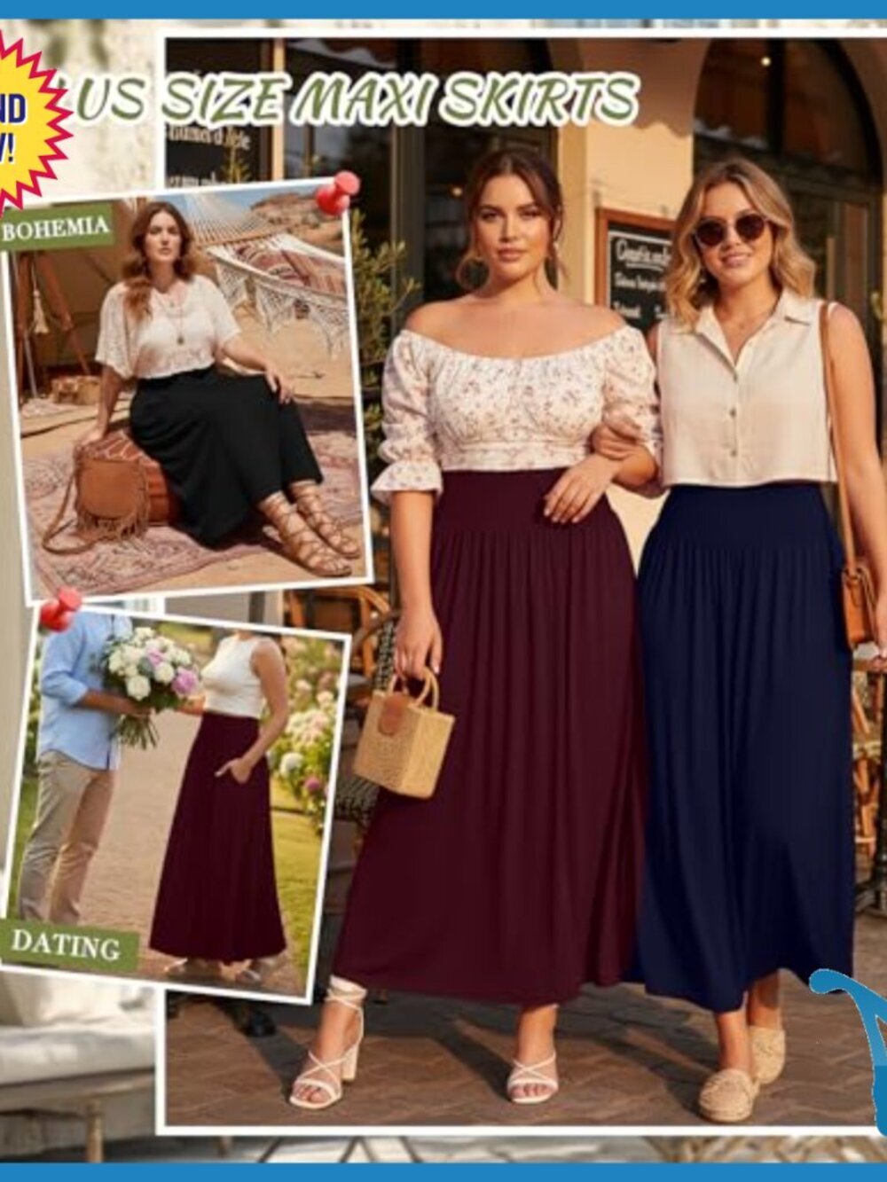 Plus Size Maxi Skirt with Pockets High Waist A-Line Flowy Casual - Picture 2 of 7